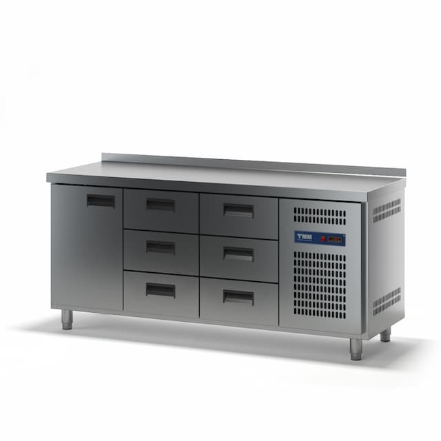 Стол холодильный ТММ СХСБ-2/1Д-6Я  (с бортом) (2280х700х870)